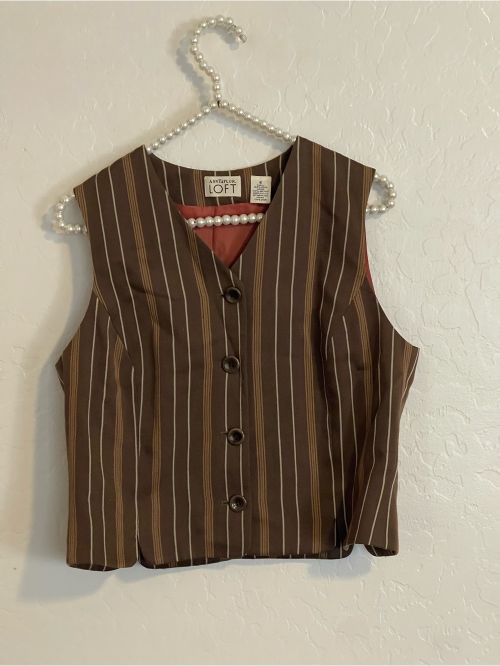 vintage brown striped Ann Taylor LOFT button-up vest 6